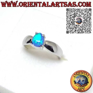 Bague en argent 925 avec opale bleue en forme de goutte sertie à 4 griffes