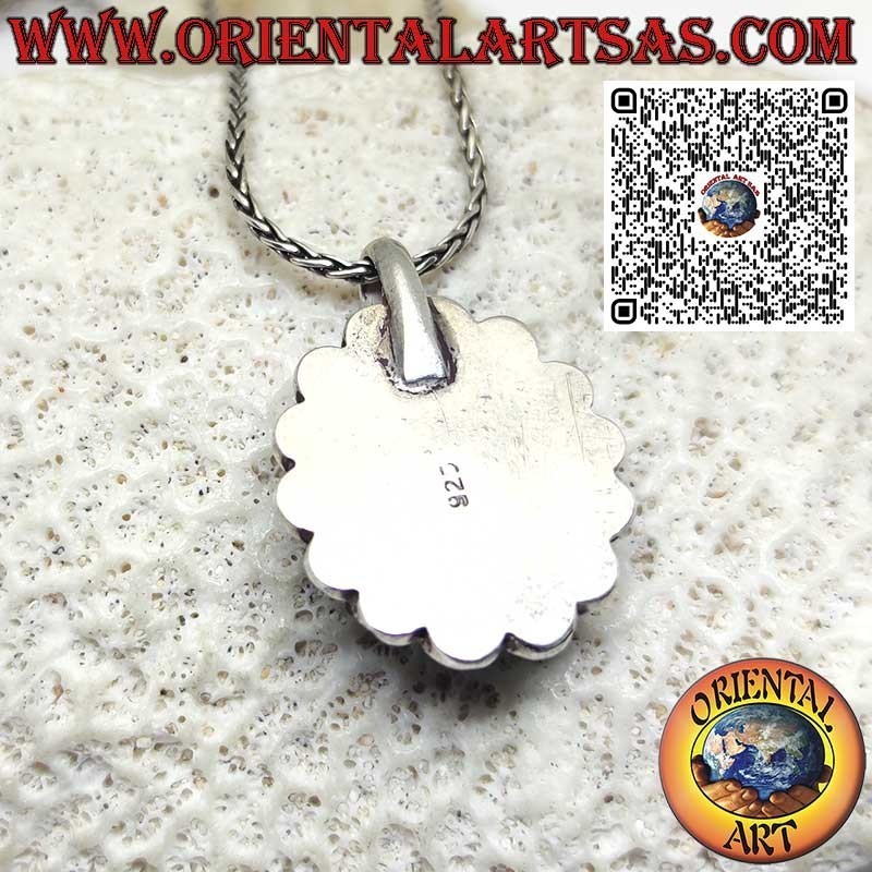 Ciondolo in argento 925 con Turchese tibetano naturale e 14 Coralli