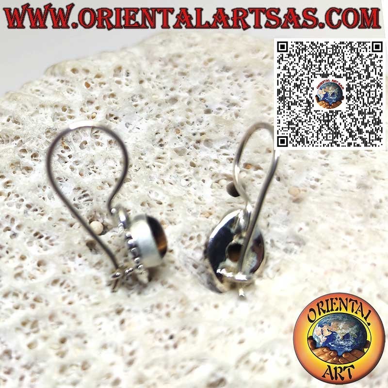 Round Silver Earrings with Tiger’s Eye and Beaded Edge – Hook Closure