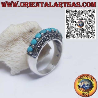 Bague en argent avec turquoise et marcassite – Style vintage