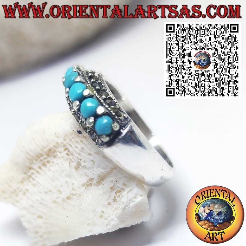 Bague en argent avec turquoise et marcassite – Style vintage