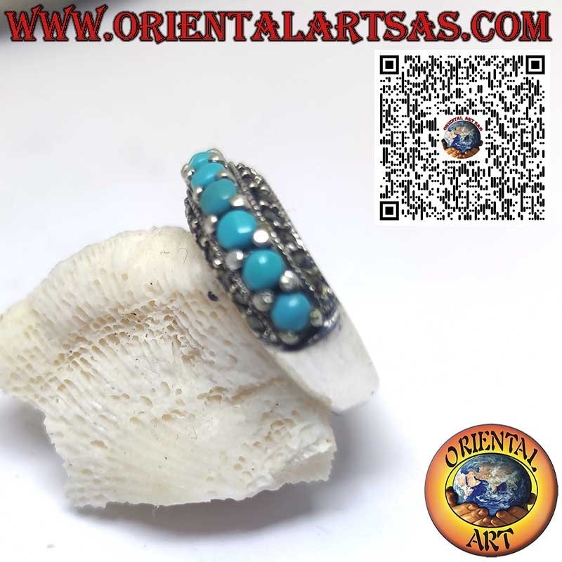 Silberring mit Türkisen und Markasiten – Vintage-Stil