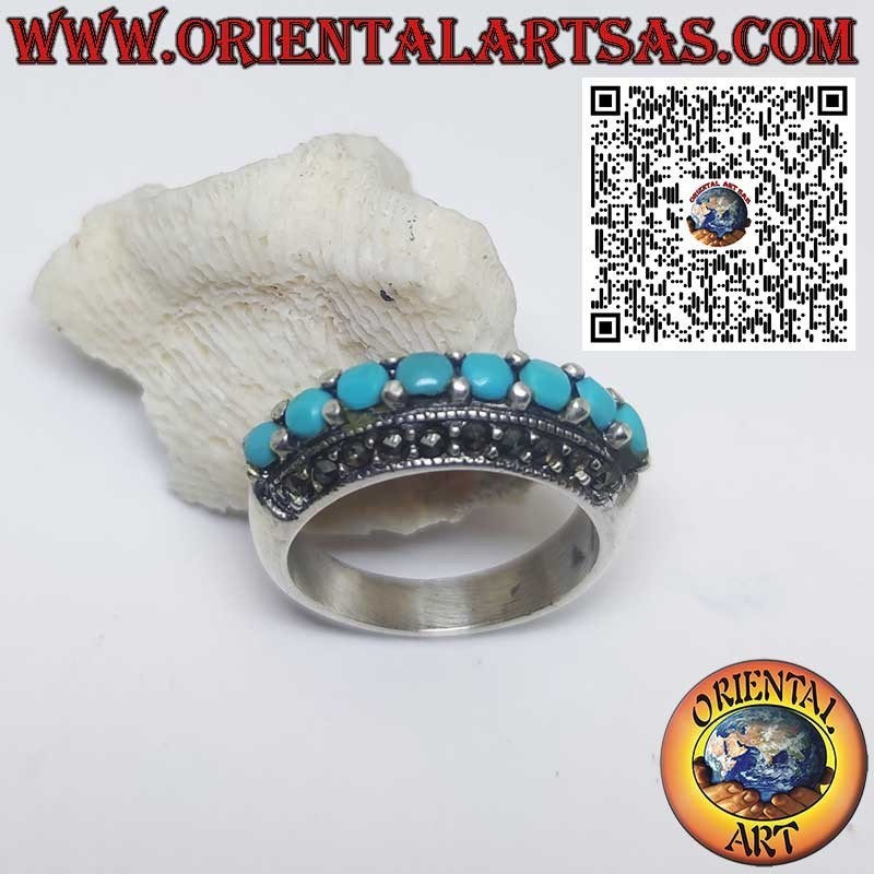 Anillo plata con turquesas y marcasitas – Estilo vintage