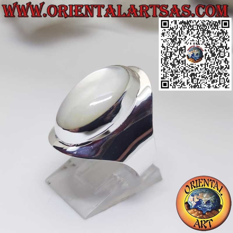 Breiter Silberring mit Ovalem Perlmutt-Cabochon