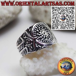Anello in Argento con Sole Nero e Martello di Thor – Simbolo Norreno