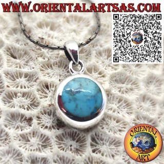 Pendentif en Argent 925 avec Turquoise Naturelle d’Arizona – Rond, Bord Lisse