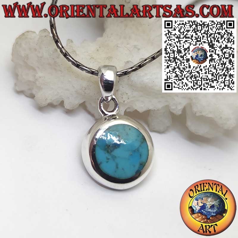 925 Silver Pendant with Natural Arizona Turquoise – Round Smooth Edge