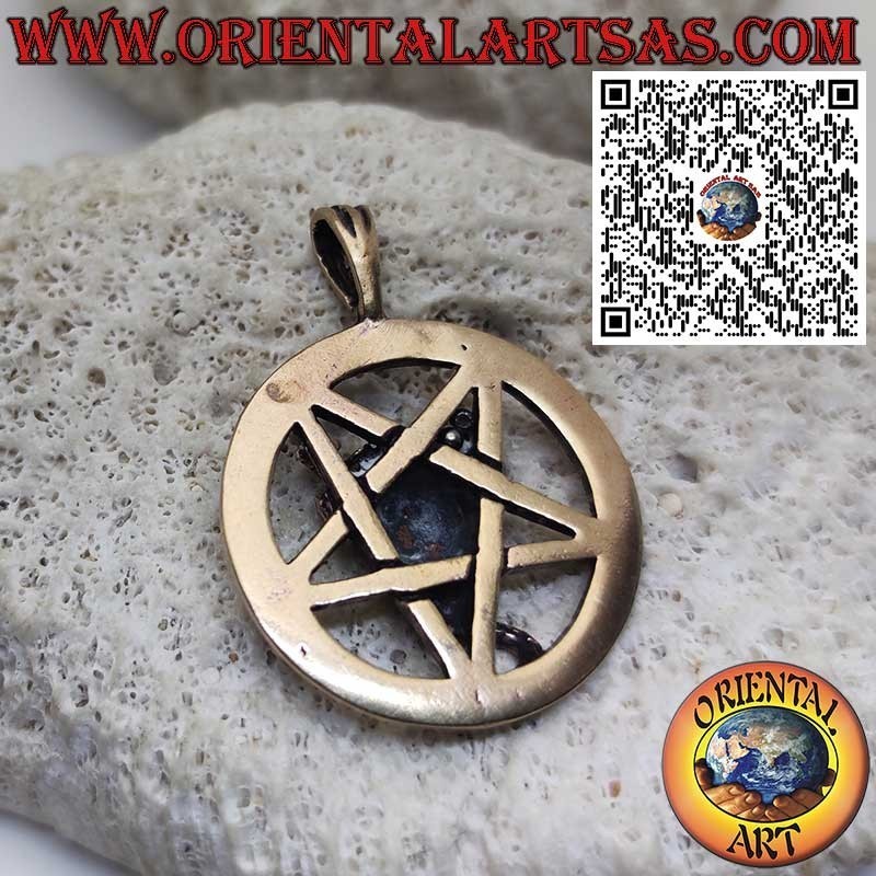 Bronze Pendant Baphomet on Pentacle in Circle, Esoteric Amulet