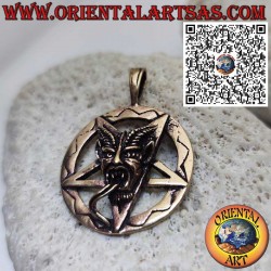 Ciondolo in bronzo Baphomet sul pentacolo nel cerchio, amuleto esoterico