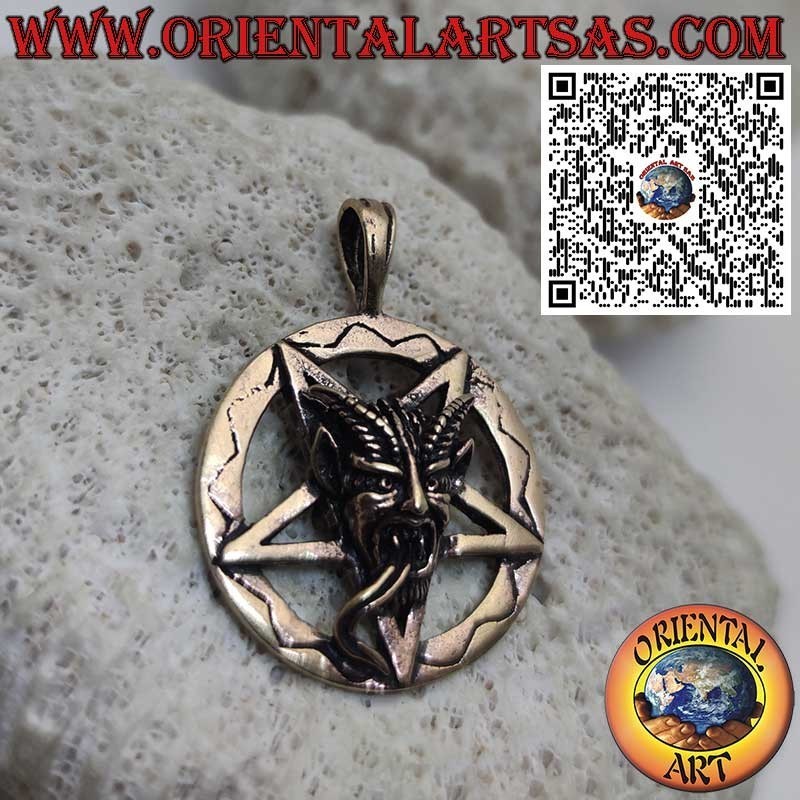 Colgante de bronce Baphomet sobre pentáculo en círculo, Amuleto esotérico