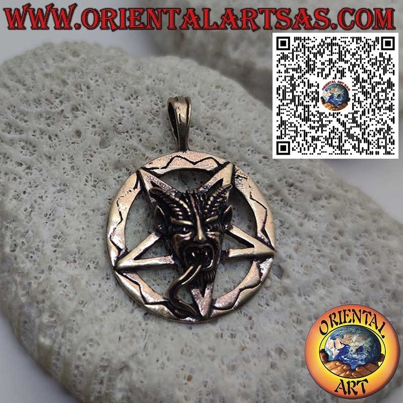Bronze Pendant Baphomet on Pentacle in Circle, Esoteric Amulet
