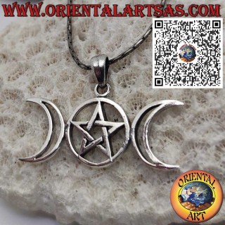 Sterling Silver Pendant with Triple Goddess and Pentacle