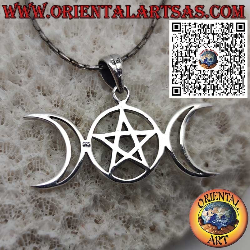 Anhänger aus Silber mit Dreifacher Göttin und Pentagramm