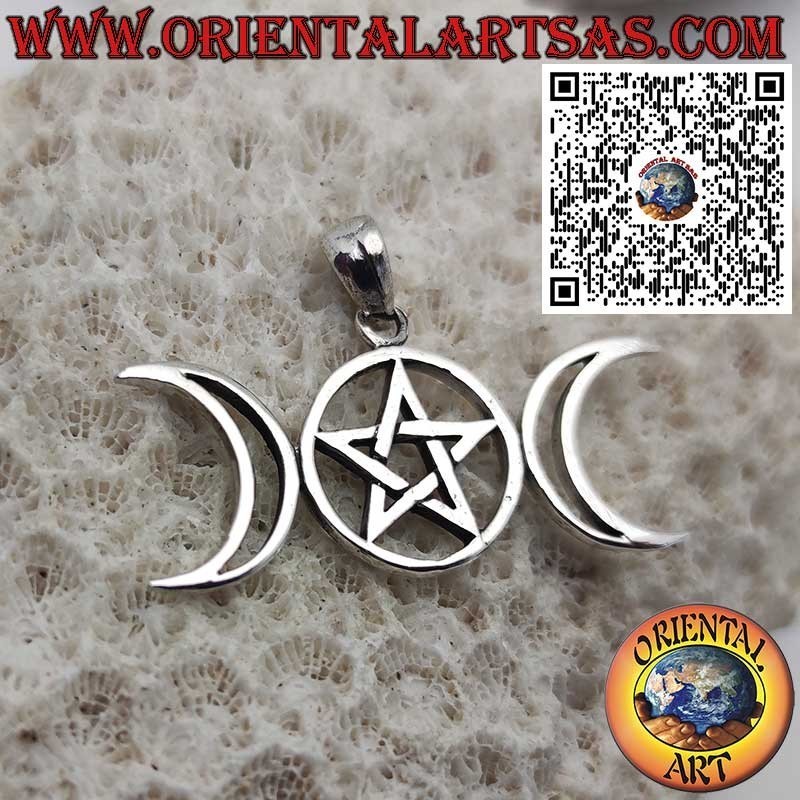 Sterling Silver Pendant with Triple Goddess and Pentacle