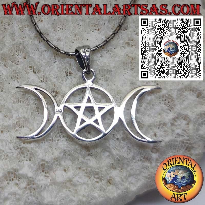 Anhänger aus Silber mit Dreifacher Göttin und Pentagramm