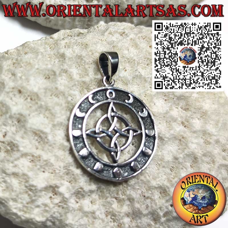 Colgante de Plata con Nudo de la Bruja y Fases Lunares