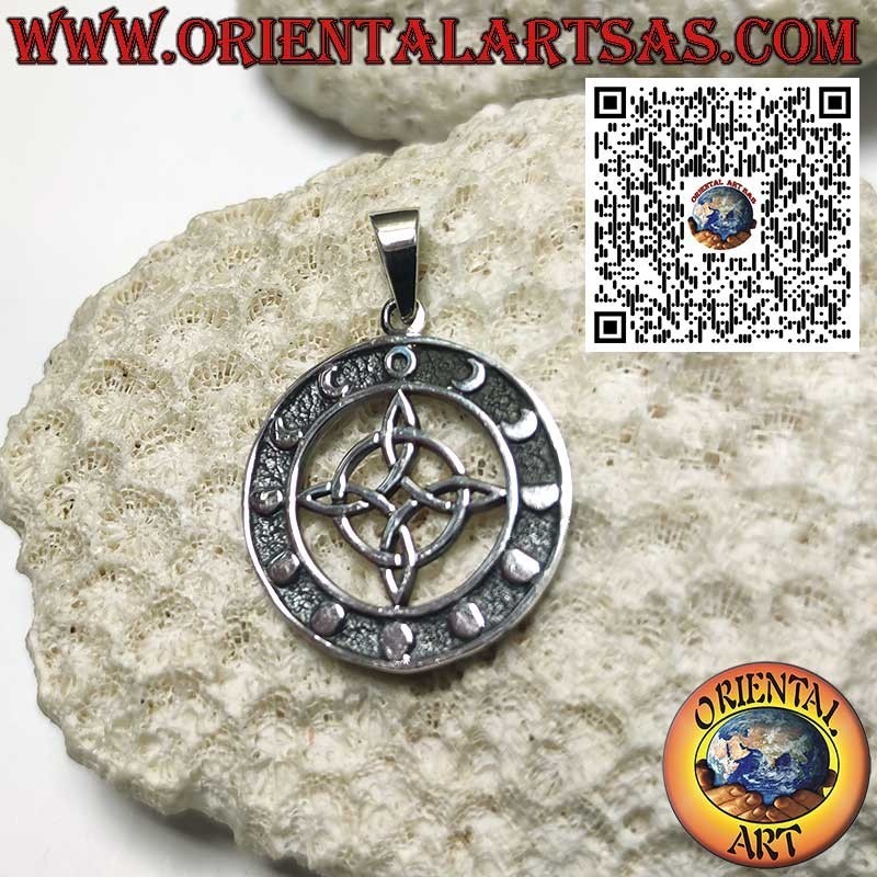 Sterling Silver Witch's Knot Pendant with Lunar Phases