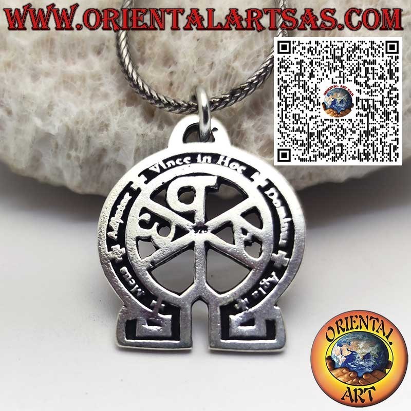 Silver pendant, Christogram or "Crismon" with the writing "meus adjutor wins in hoc dominus agla"