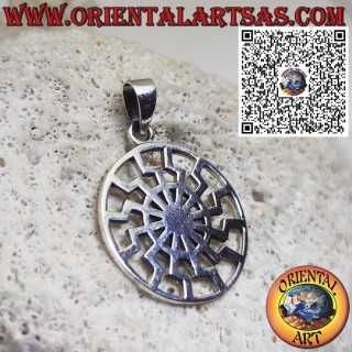 Colgante de plata, sol negro o rueda solar lisa plana y perforada (Ø 27 mm)