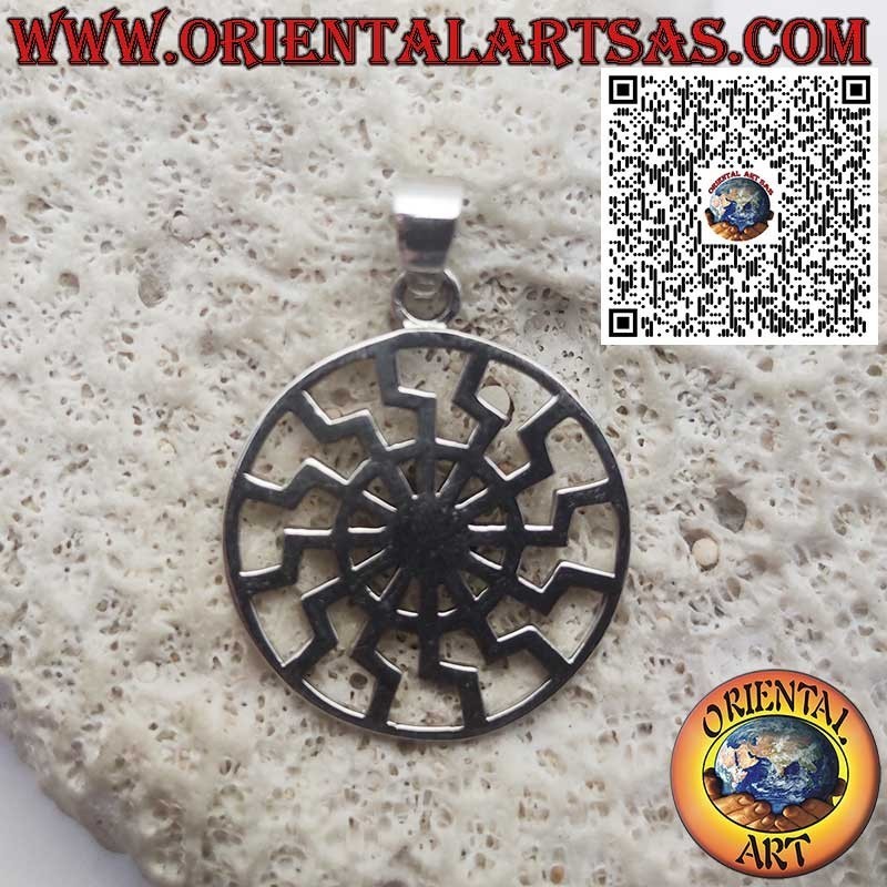 Pendentif en argent, soleil noir ou roue solaire lisse plate et perforée (Ø 27 mm)