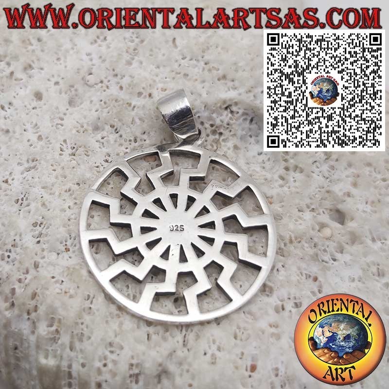 Colgante de plata, sol negro o rueda solar lisa plana y perforada (Ø 27 mm)