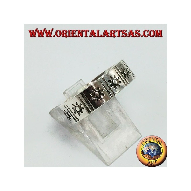 Silver glitter ring with inlaid sun