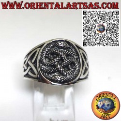Anello a Fascia in Argento con Auryn Ouroboros e Nodo Celtico