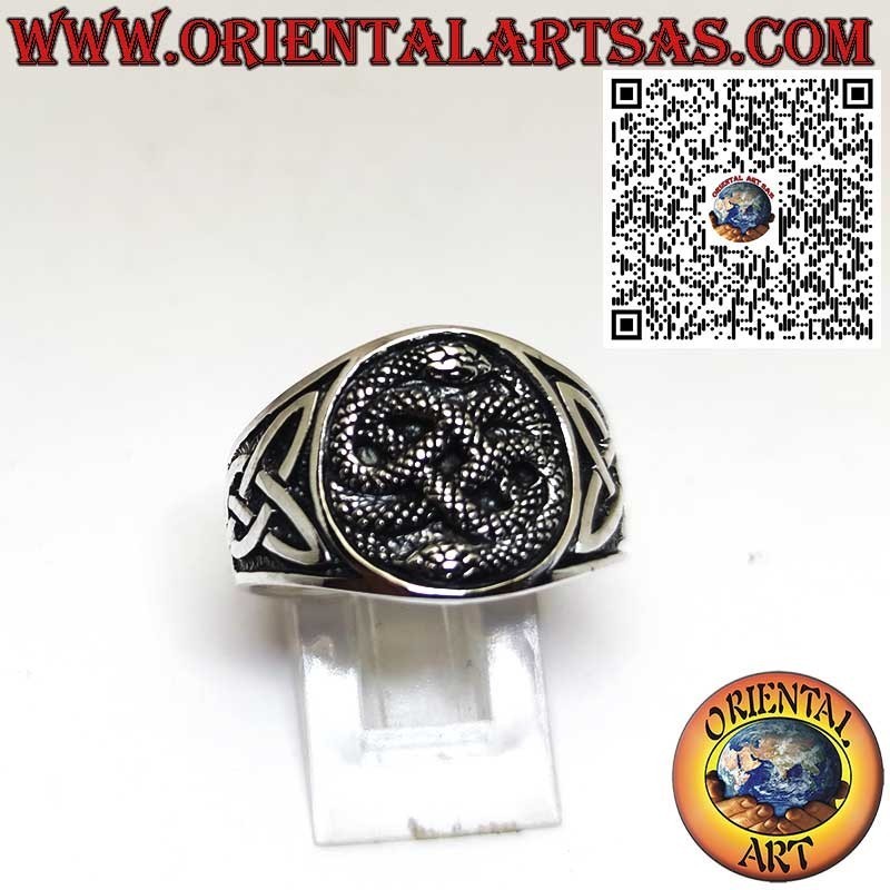 Bague Large en Argent avec Auryn Ouroboros et Nœud Celtique – Bijou Fantasy Symbolique