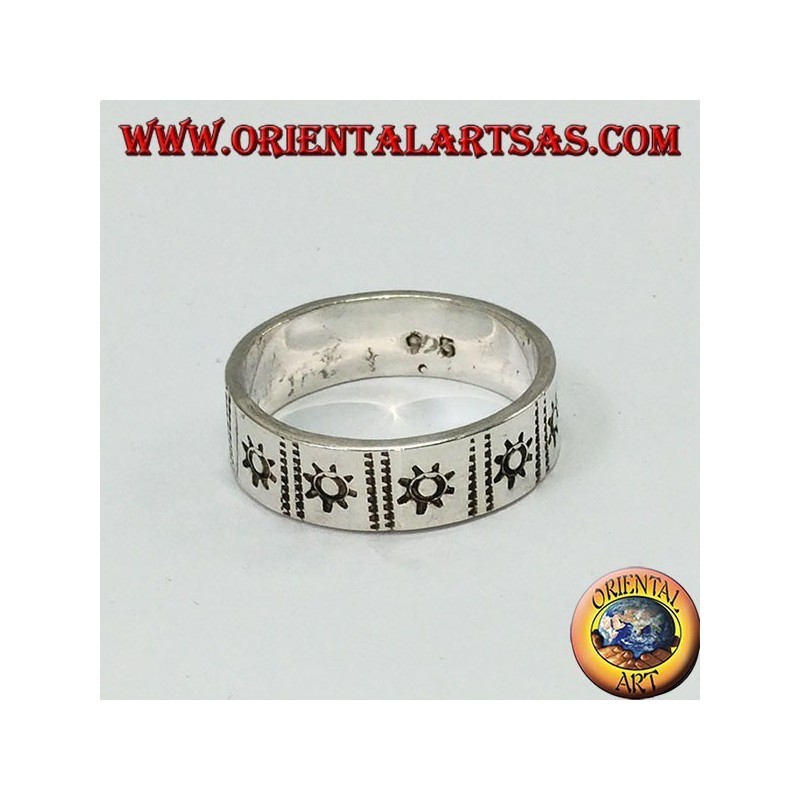 Silver glitter ring with inlaid sun