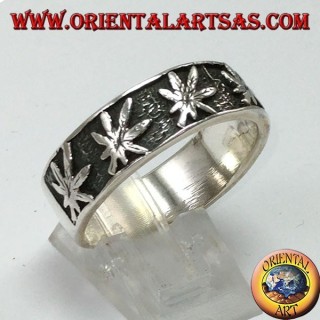 Silber Ring Rekord, mit Flachrelief Marijuanablatten