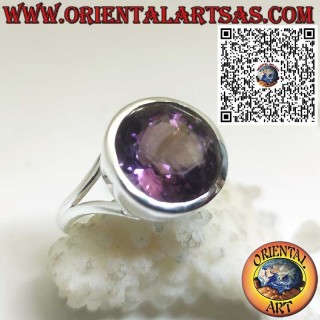 Anillo de Plata con Amatista Natural Redonda – Engaste de Bisel Liso Alto