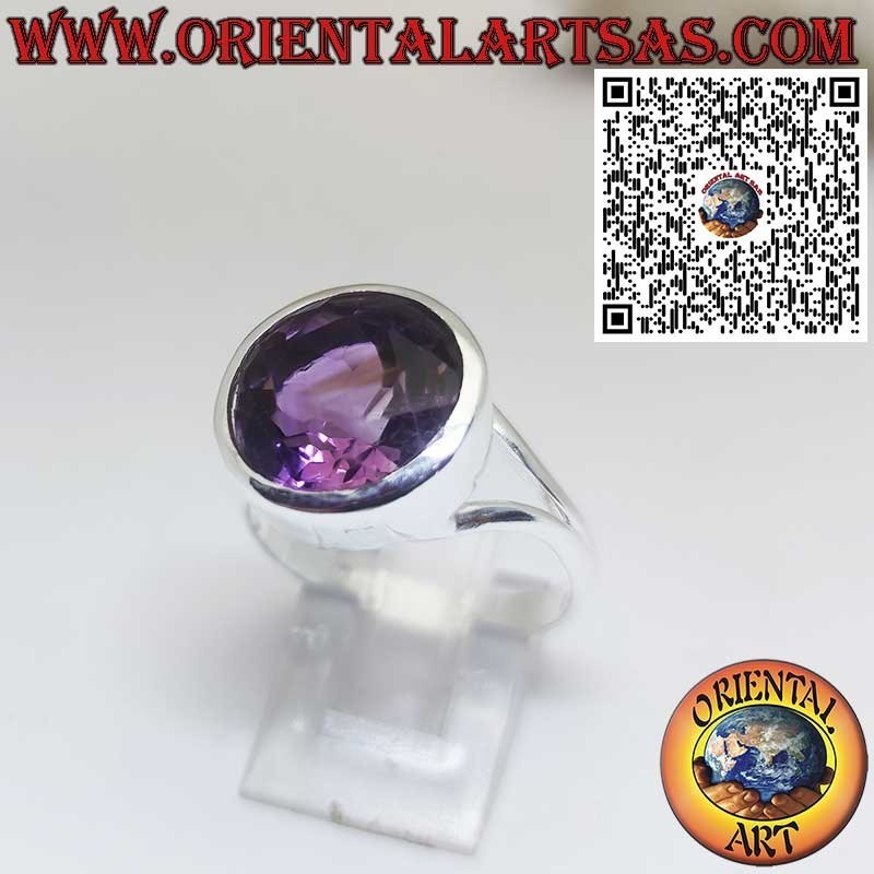 Anillo de Plata con Amatista Natural Redonda – Engaste de Bisel Liso Alto