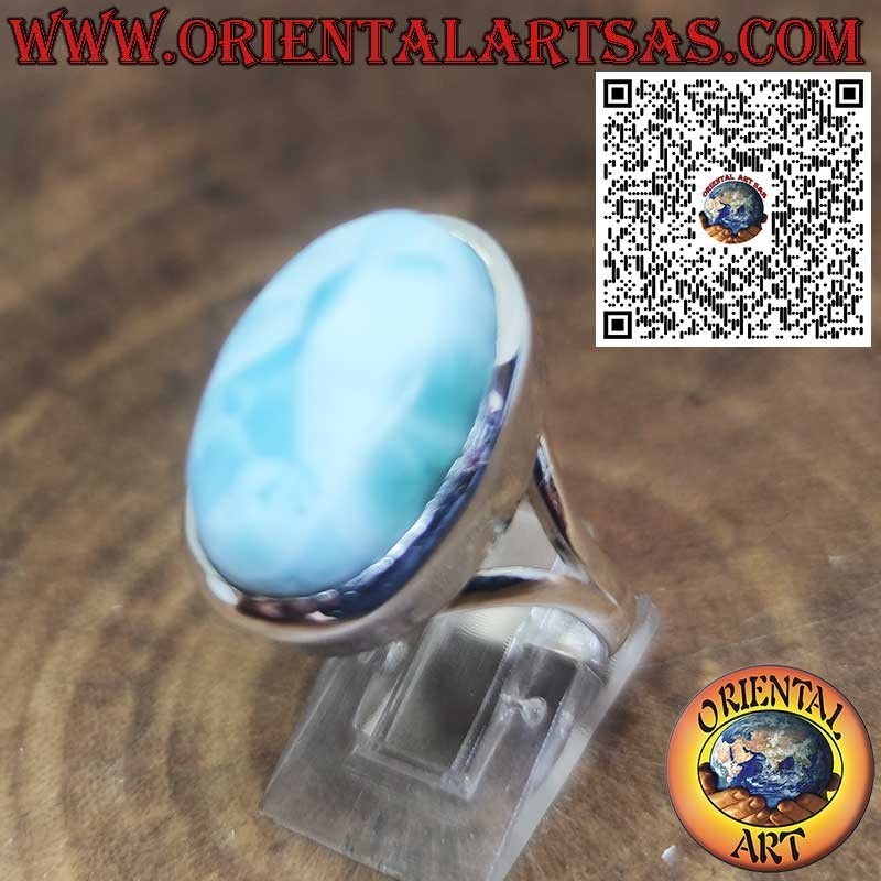 925 Silberring mit Ovalem Natürlichem Larimar – Karibischer Edelstein