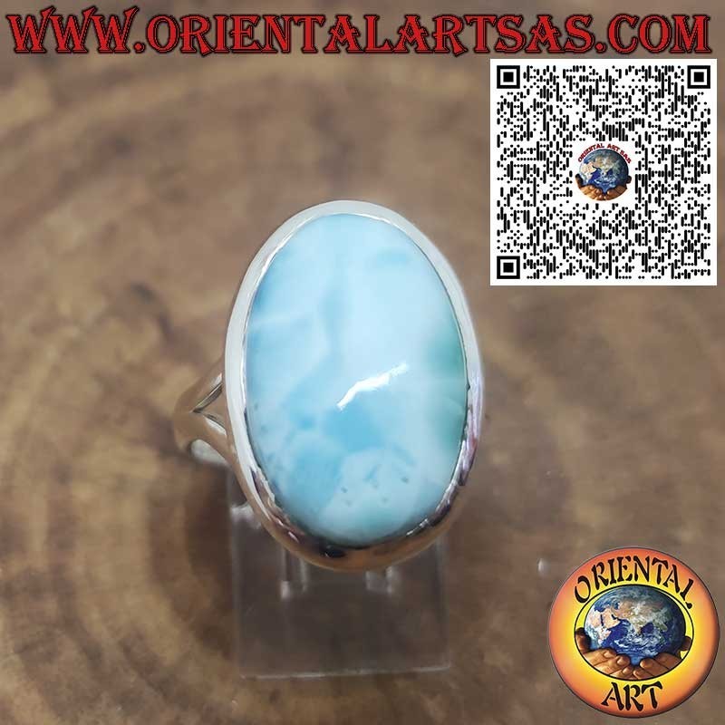 Anillo de Plata 925 con Larimar Natural Ovalado – Piedra Azul del Caribe