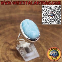 Silver Ring with Natural Oval Larimar and Smooth Bezel – Elegance and Harmony