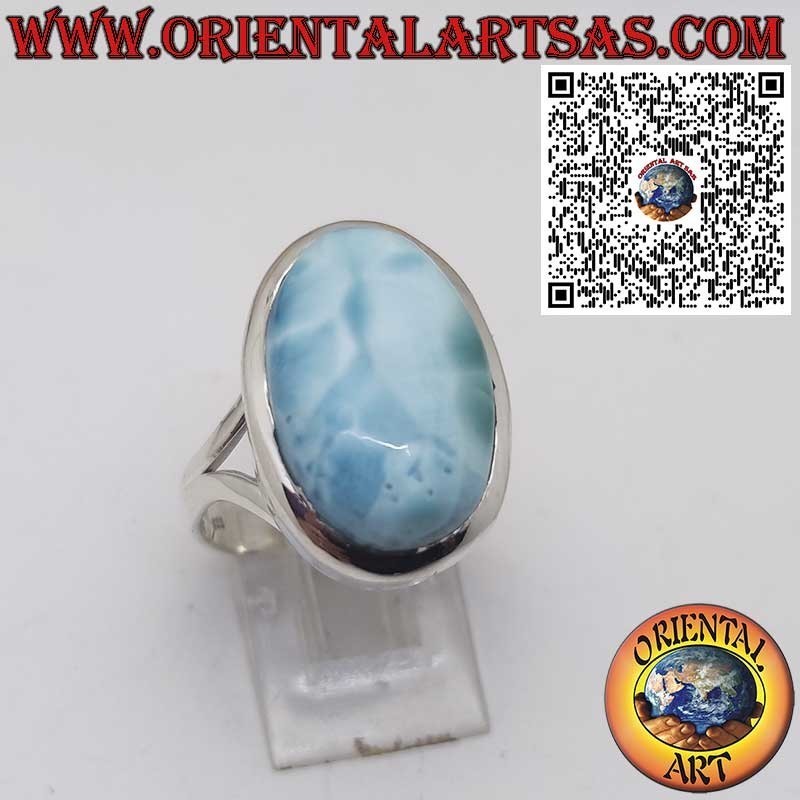 Anillo de Plata 925 con Larimar Natural Ovalado – Piedra Azul del Caribe