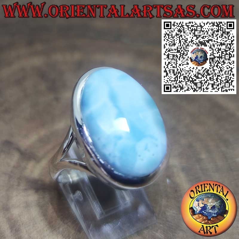 925 Silberring mit Ovalem Natürlichem Larimar – Karibischer Edelstein