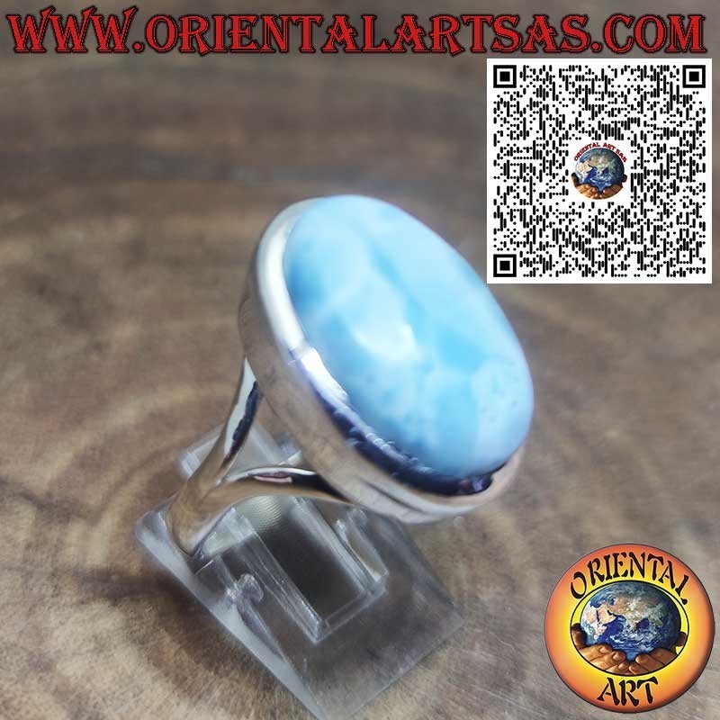 Anello in Argento con Larimar Naturale Ovale a Bordo Liscio – Eleganza e Armonia