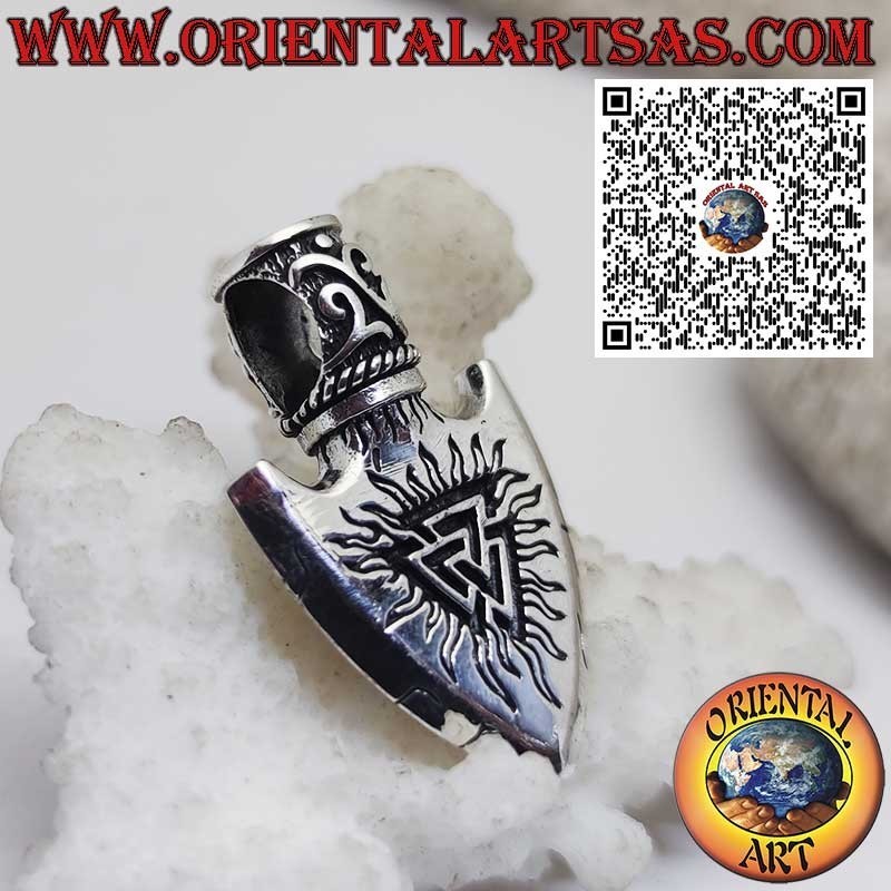 Colgante Vikingo en Plata 925 Punta de Flecha con Triángulo de Odín y Vegvisir Grabado