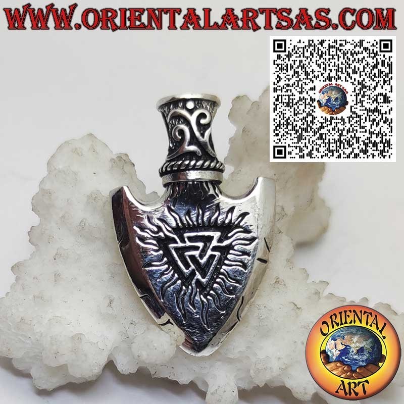 Ciondolo in Argento 925 Punta di Freccia Vichinga con Triangolo di Odino e Vegvisir inciso