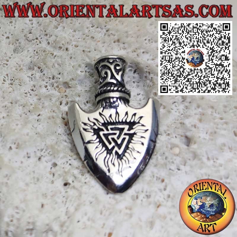 Colgante Vikingo en Plata 925 Punta de Flecha con Triángulo de Odín y Vegvisir Grabado