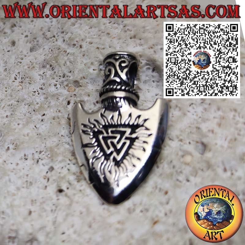 Ciondolo in Argento 925 Punta di Freccia Vichinga con Triangolo di Odino e Vegvisir inciso