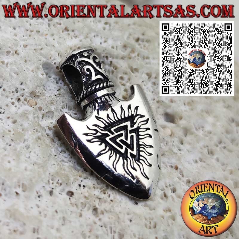 Pendentif Viking en Argent 925 Pointe de Flèche avec Triangle d’Odin et Vegvisir Gravé