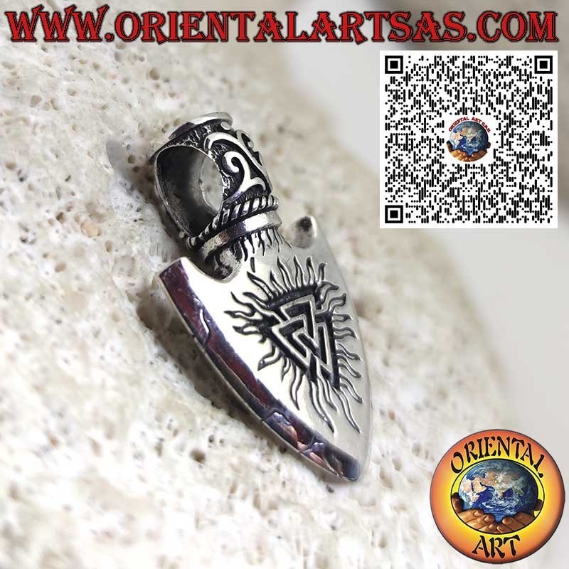 Pendentif Viking en Argent 925 Pointe de Flèche avec Triangle d’Odin et Vegvisir Gravé