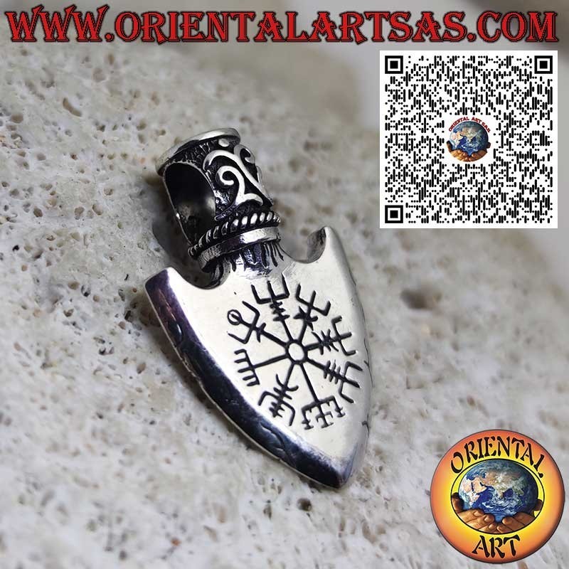 925 Silber Wikinger Pfeilspitzen-Anhänger mit Odins Dreieck und eingraviertem Vegvisir