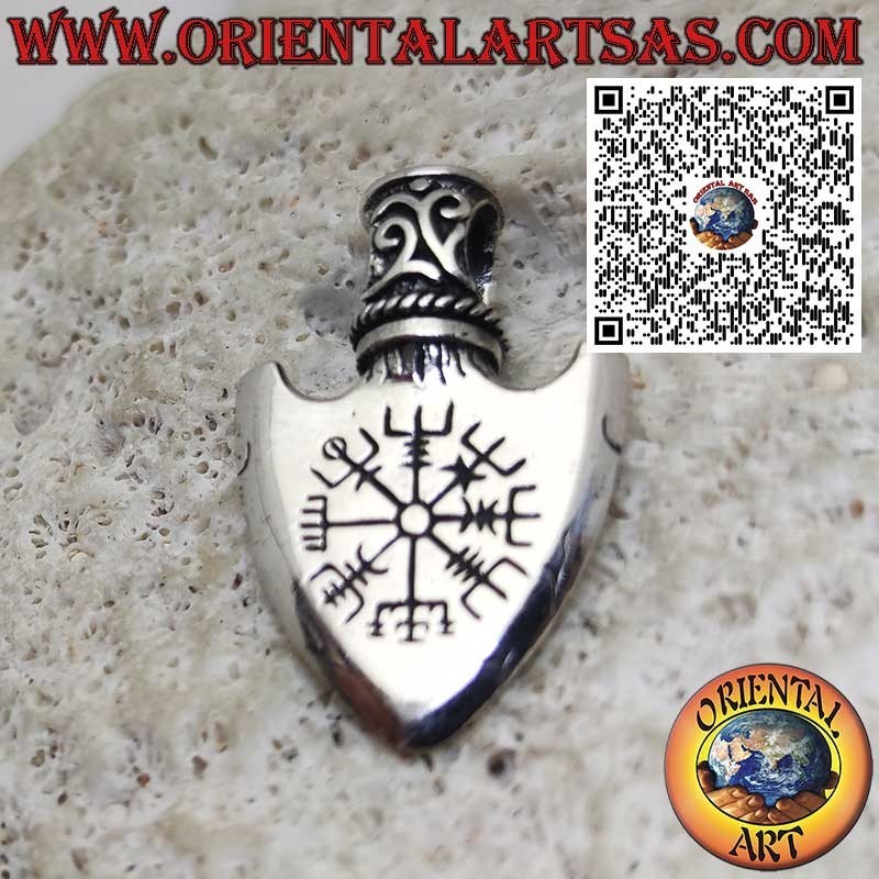Sterling Silver Viking Arrowhead Pendant with Odin’s Triangle and Engraved Vegvisir
