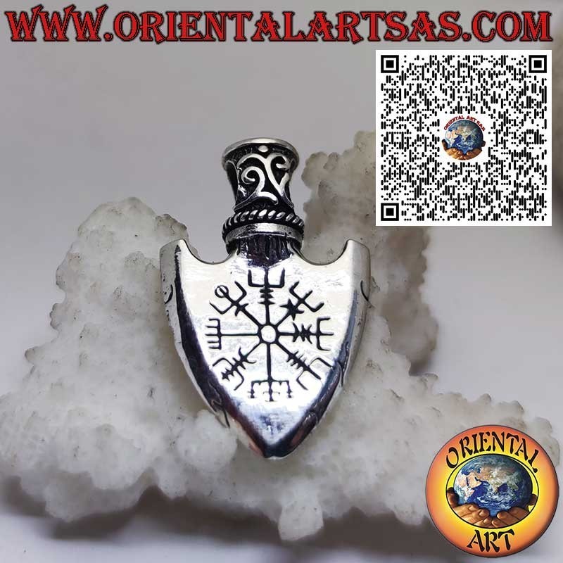 Colgante Vikingo en Plata 925 Punta de Flecha con Triángulo de Odín y Vegvisir Grabado
