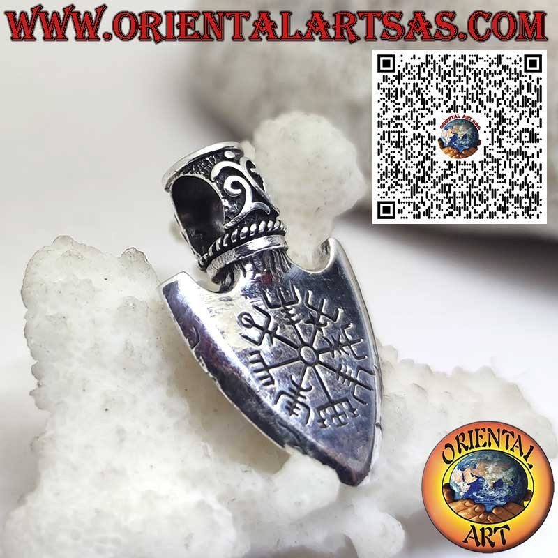 Sterling Silver Viking Arrowhead Pendant with Odin’s Triangle and Engraved Vegvisir