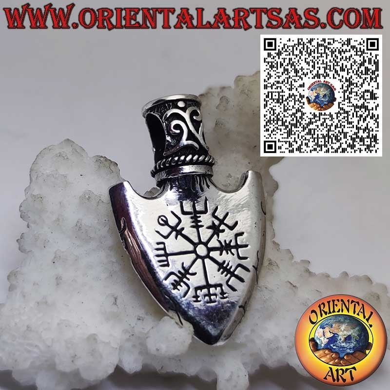 Sterling Silver Viking Arrowhead Pendant with Odin’s Triangle and Engraved Vegvisir