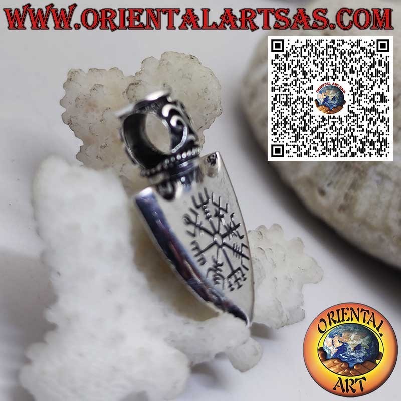 Sterling Silver Viking Arrowhead Pendant with Odin’s Triangle and Engraved Vegvisir